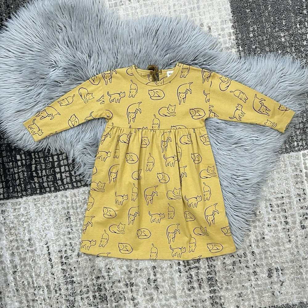 Wander & Wonder Girls Yellow Maple Cat Fumi Dress Size 3-4T (NWT $73)